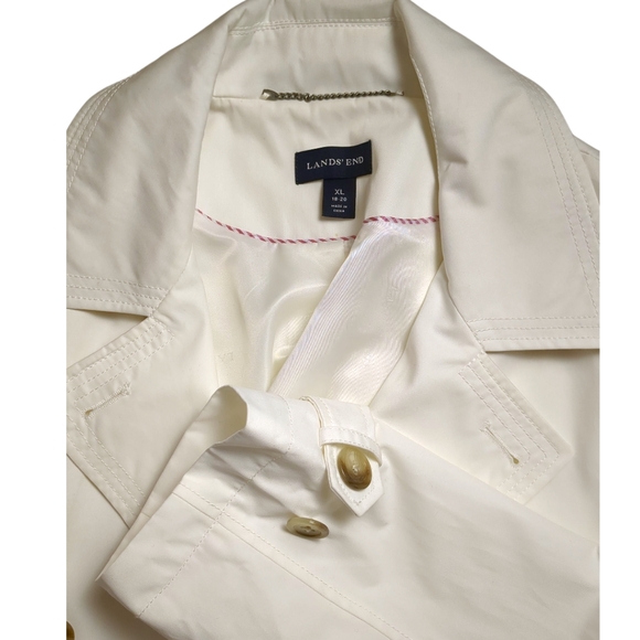 Land End Cropped Trench Rain Jacket Ivory Double Breasted SZ XL - Picture 6 of 8